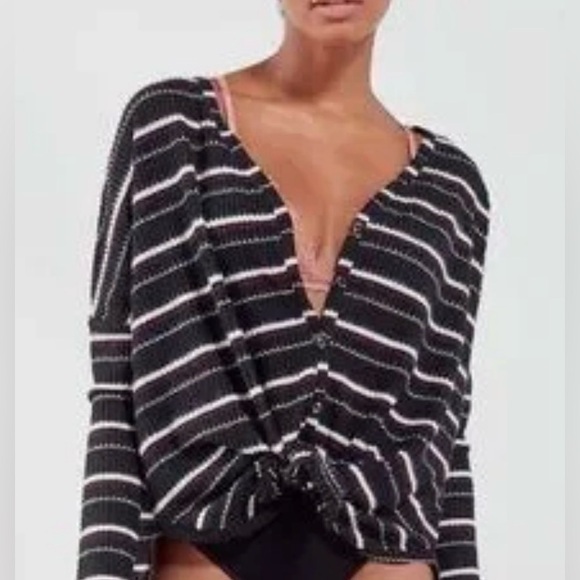 Urban Outfitters Tops - urban outfitters out from under Striped V Neck Black white Button-Up Top size M